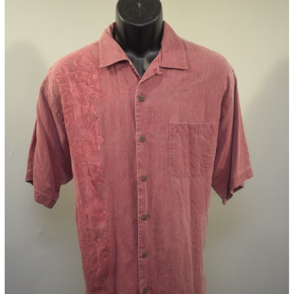 Tommy Bahama Floral Hawaiian Shirt 100 % Silk Hula Girl Short Sleeve Mens Medium